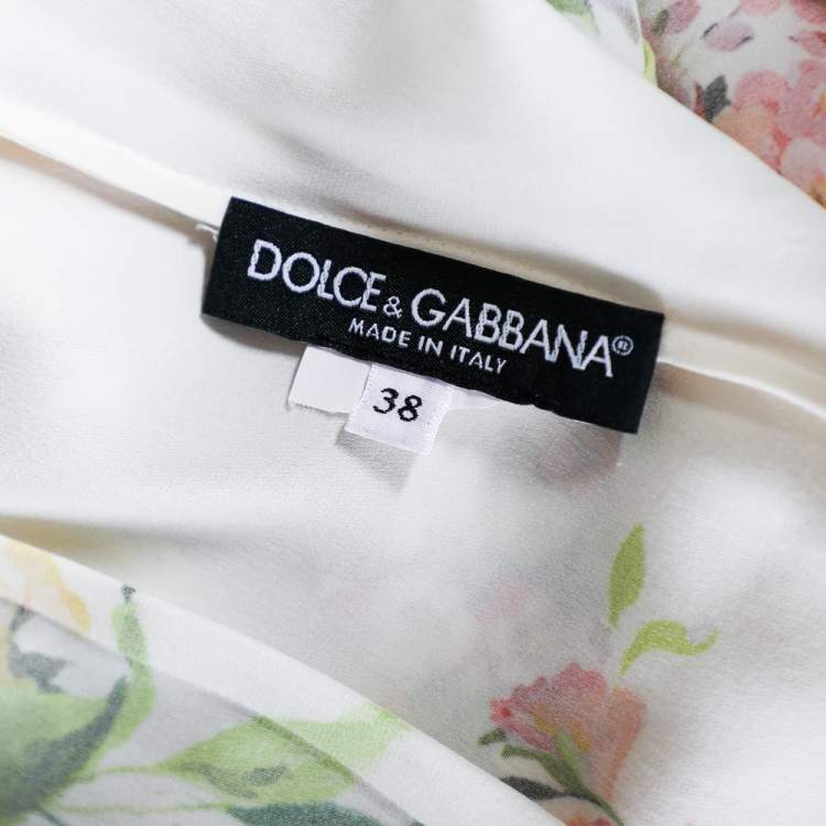 Pre Owned Dolce & Gabbana Cream Floral Printed Roundneck Top S