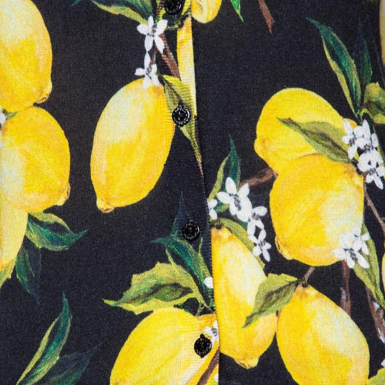 Pre Owned Dolce & Gabbana Black lemon printed Silk & Cashmere Button Front Cardigan S