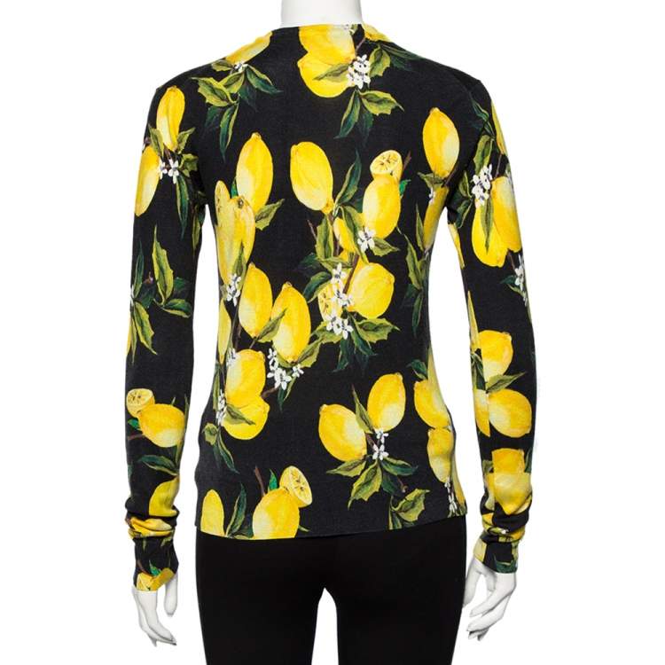 Pre Owned Dolce & Gabbana Black lemon printed Silk & Cashmere Button Front Cardigan S