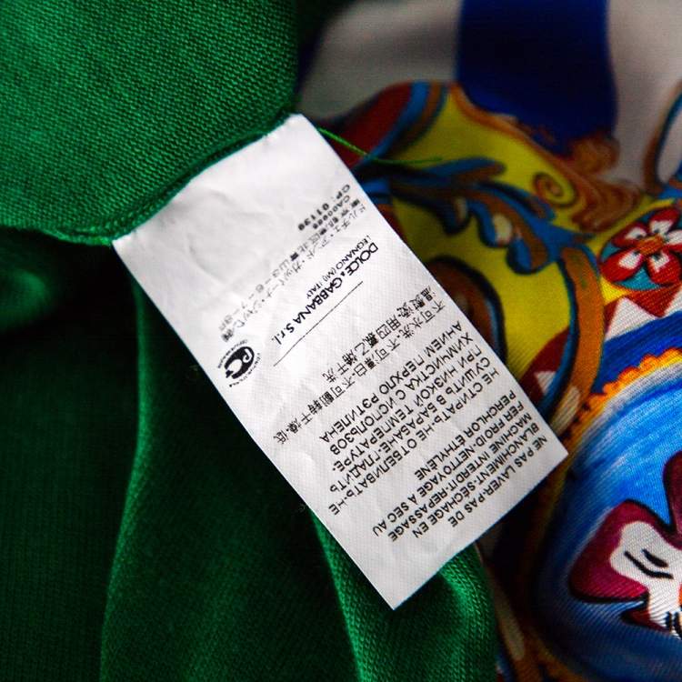 Pre Owned Dolce & Gabbana Green and Multicolor Silk Carretto Siciliano Print Cardigan S