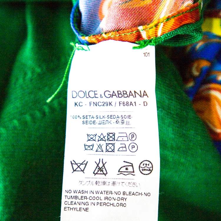 Pre Owned Dolce & Gabbana Green and Multicolor Silk Carretto Siciliano Print Cardigan S