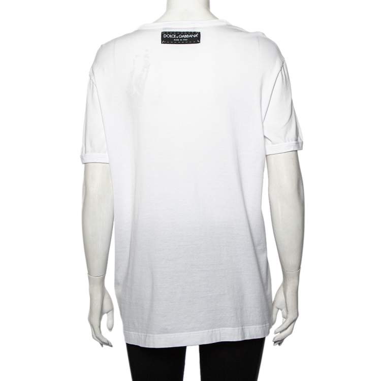 مملوكة مسبقًا Dolce & Gabbana White Cotton Life is Beautiful Embroidered T-Shirt L