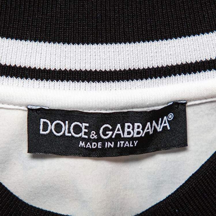 Pre Owned Dolce & Gabbana White Floral Printed Cotton Contrast Collar Detail Jumper S
