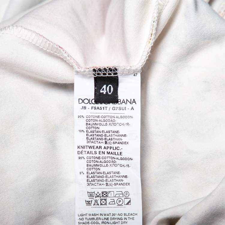 Pre Owned Dolce & Gabbana White Floral Printed Cotton Contrast Collar Detail Jumper S