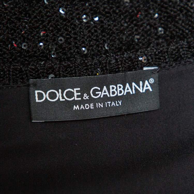 Pre Owned Dolce & Gabbana Black Sequin Embellished Knit Zip Front Jacket L