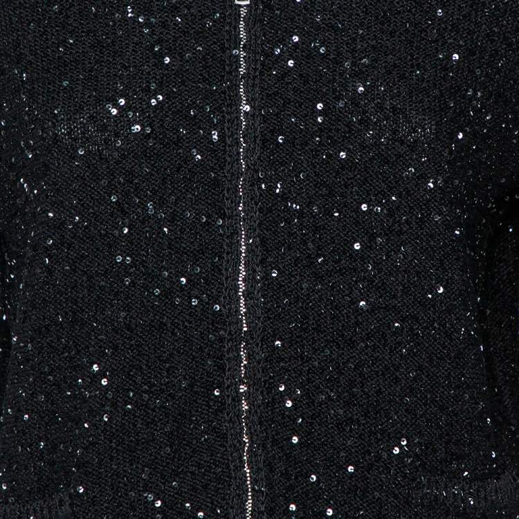 Pre Owned Dolce & Gabbana Black Sequin Embellished Knit Zip Front Jacket L