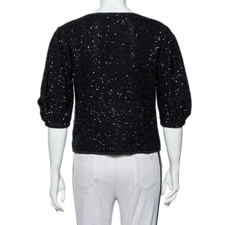 Pre Owned Dolce & Gabbana Black Sequin Embellished Knit Zip Front Jacket L