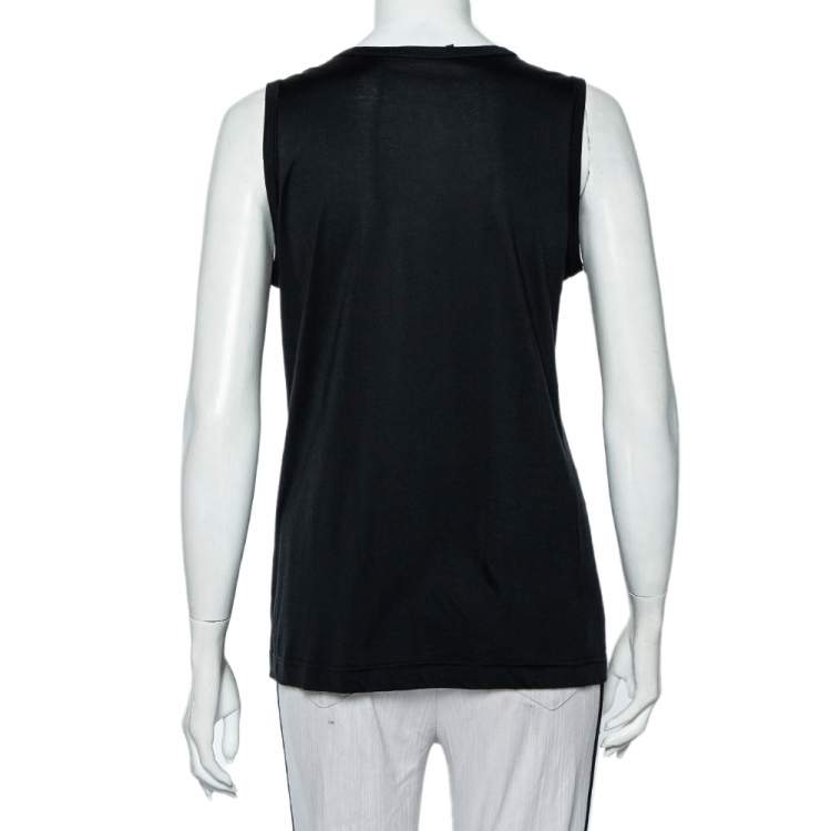 Pre Owned Dolce & Gabbana Black Cotton Embellished Detail Tank Top M