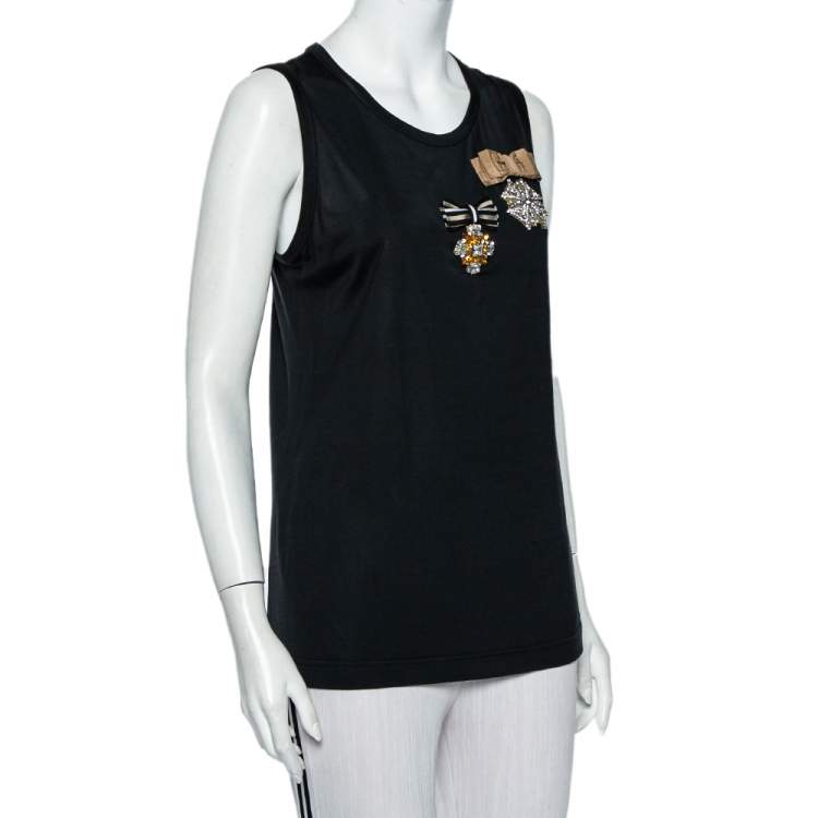 Pre Owned Dolce & Gabbana Black Cotton Embellished Detail Tank Top M