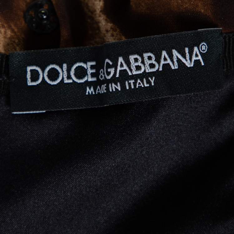 Pre Owned Dolce & Gabbana Brown Leopard Printed Silk & Lace Draped Neck Bustier Dress S