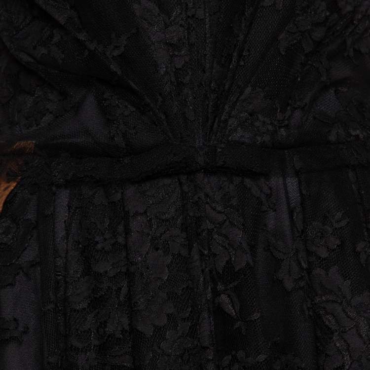 Pre Owned Dolce & Gabbana Brown Leopard Printed Silk & Lace Draped Neck Bustier Dress S
