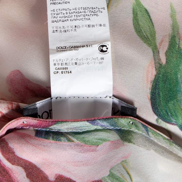 Pre Owned Dolce & Gabbana White Peonies Printed Silk Elastic Hem Top XL