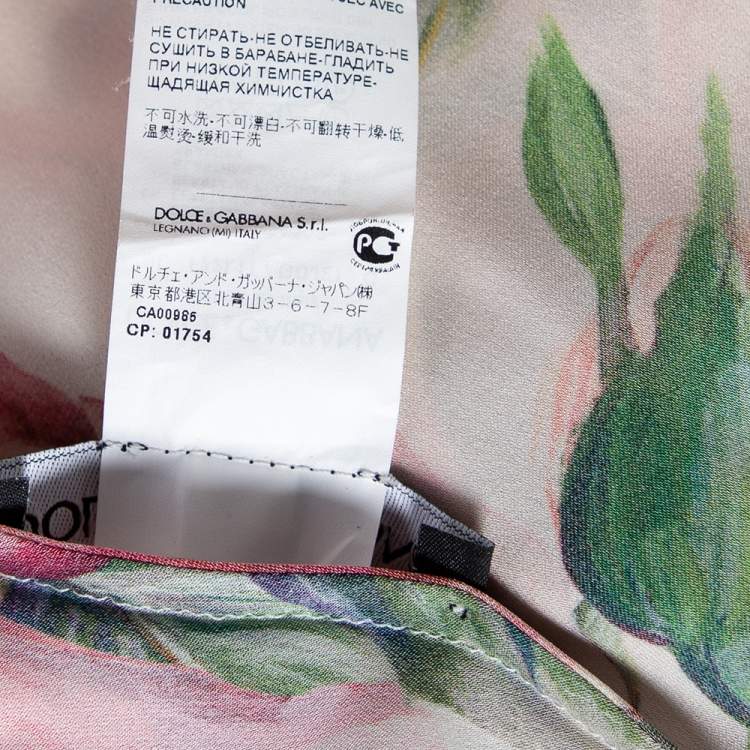 Pre Owned Dolce & Gabbana White Peonies Printed Silk Elastic Hem Top XL