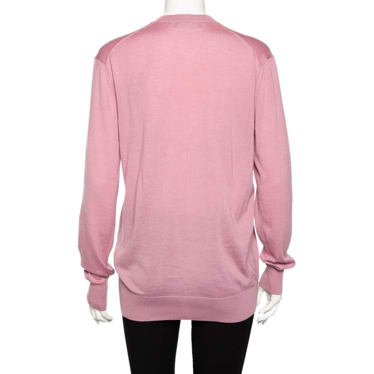 مملوكة مسبقًا Dolce & Gabbana Pink Cashmere Bee Embroidered V-Neck Jumper S