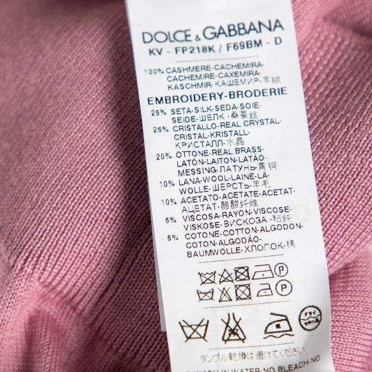 مملوكة مسبقًا Dolce & Gabbana Pink Cashmere Bee Embroidered V-Neck Jumper S