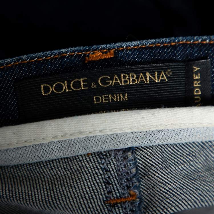 Pre Owned Dolce & Gabbana Navy Blue Denim Queen Applique Detail Audrey Fit Jeans S