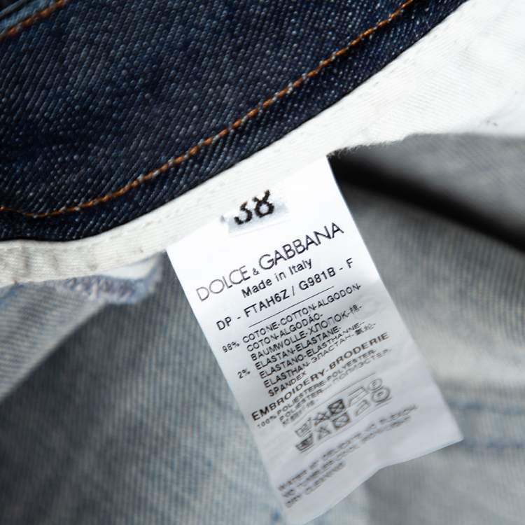 Pre Owned Dolce & Gabbana Navy Blue Denim Queen Applique Detail Audrey Fit Jeans S