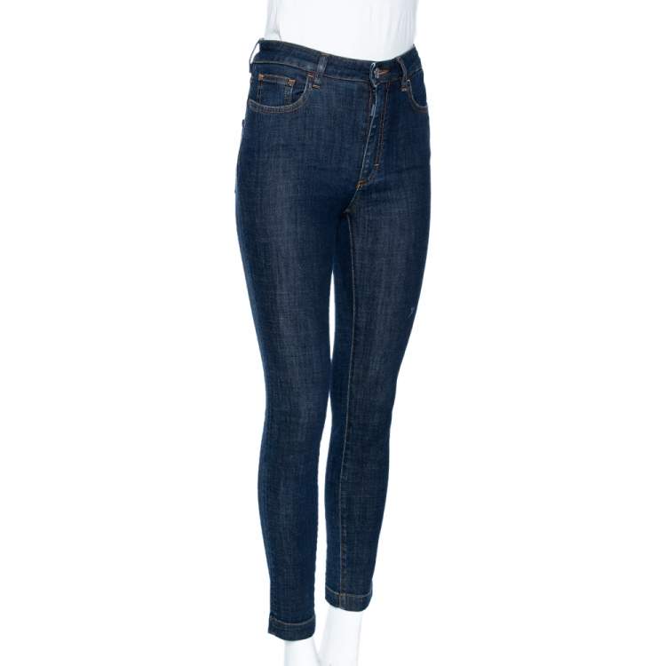 Pre Owned Dolce & Gabbana Navy Blue Denim Queen Applique Detail Audrey Fit Jeans S