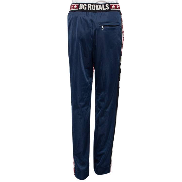 Pre Owned Dolce & Gabbana Bicolor Mania Printed Jersey  & Logo Intarsia Knit Trim Track Pants M