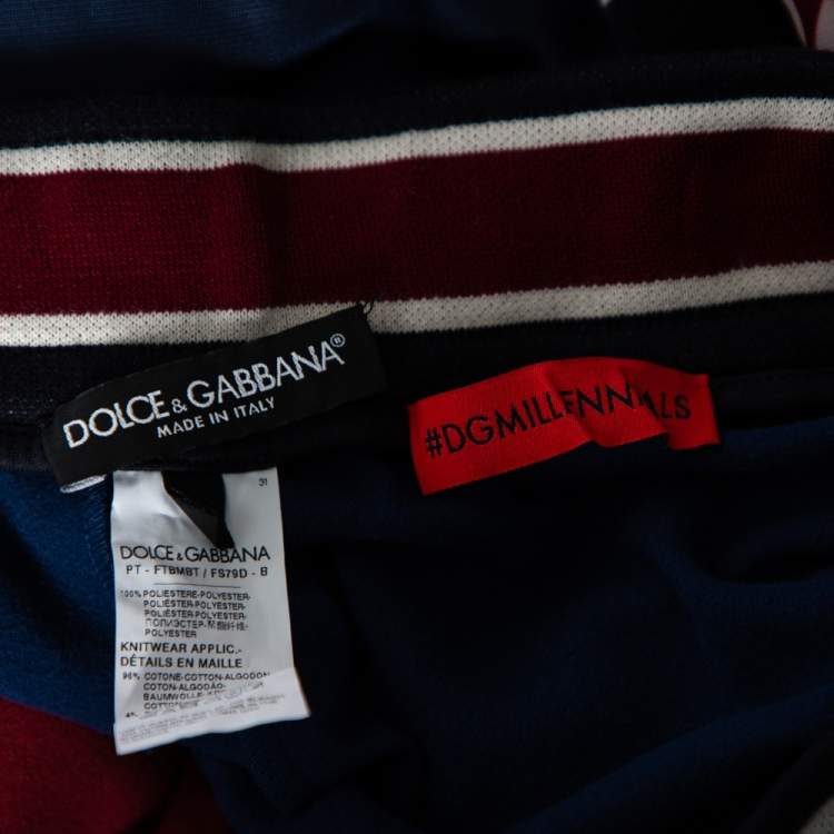 Pre Owned Dolce & Gabbana Bicolor Mania Printed Jersey  & Logo Intarsia Knit Trim Track Pants M