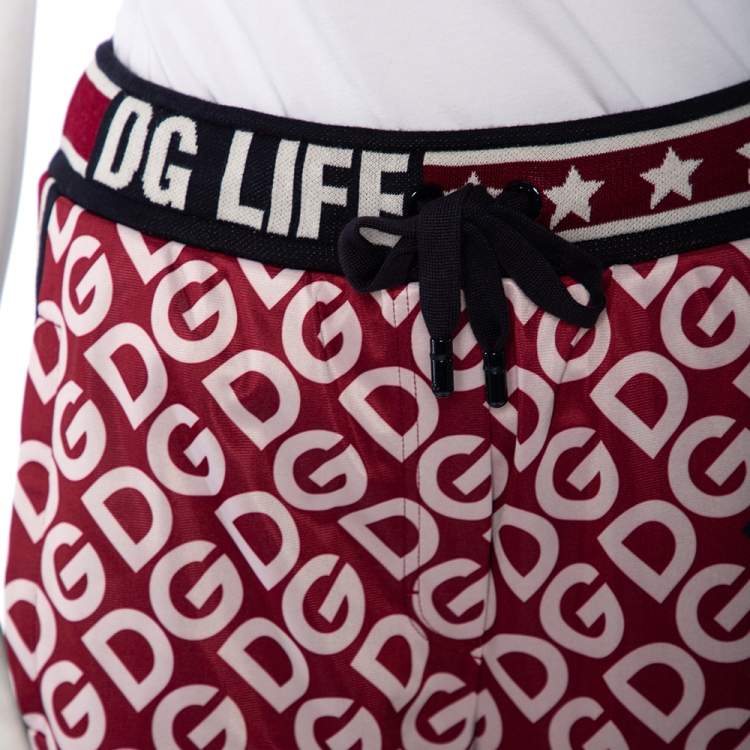 Pre Owned Dolce & Gabbana Bicolor Mania Printed Jersey  & Logo Intarsia Knit Trim Track Pants M