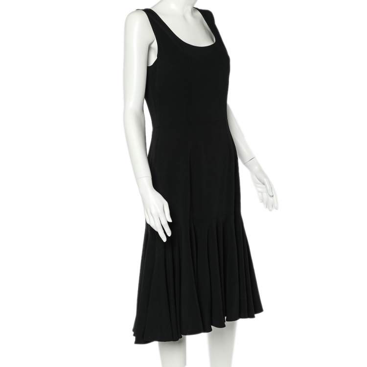 Pre Owned Dolce & Gabbana Black Crepe Ruffled Hem Sleeveless Midi Dress L