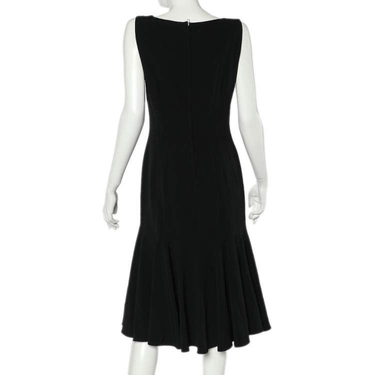 Pre Owned Dolce & Gabbana Black Crepe Ruffled Hem Sleeveless Midi Dress L