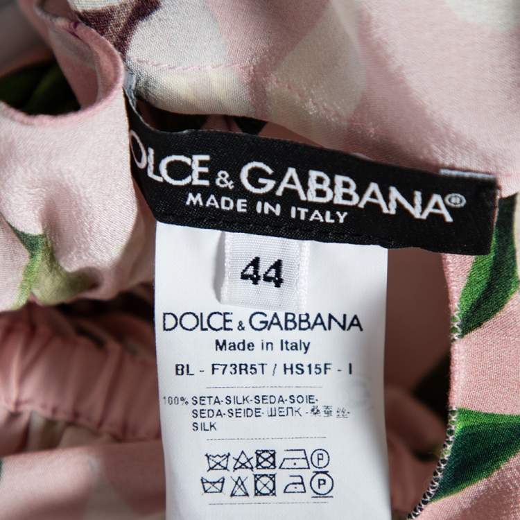 Pre Owned Dolce & Gabbana Pink Lily Printed Silk Ruffled Off Shoulder Gypsy Top M