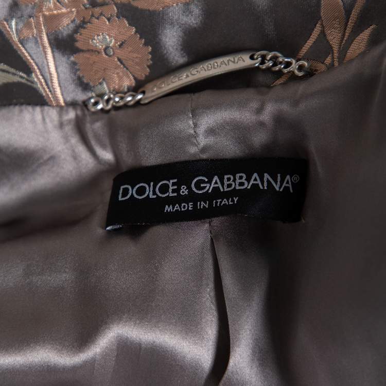 Pre Owned Dolce & Gabbana Grey Floral Jacquard Satin Button Front Coat S
