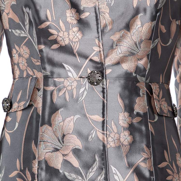 Pre Owned Dolce & Gabbana Grey Floral Jacquard Satin Button Front Coat S