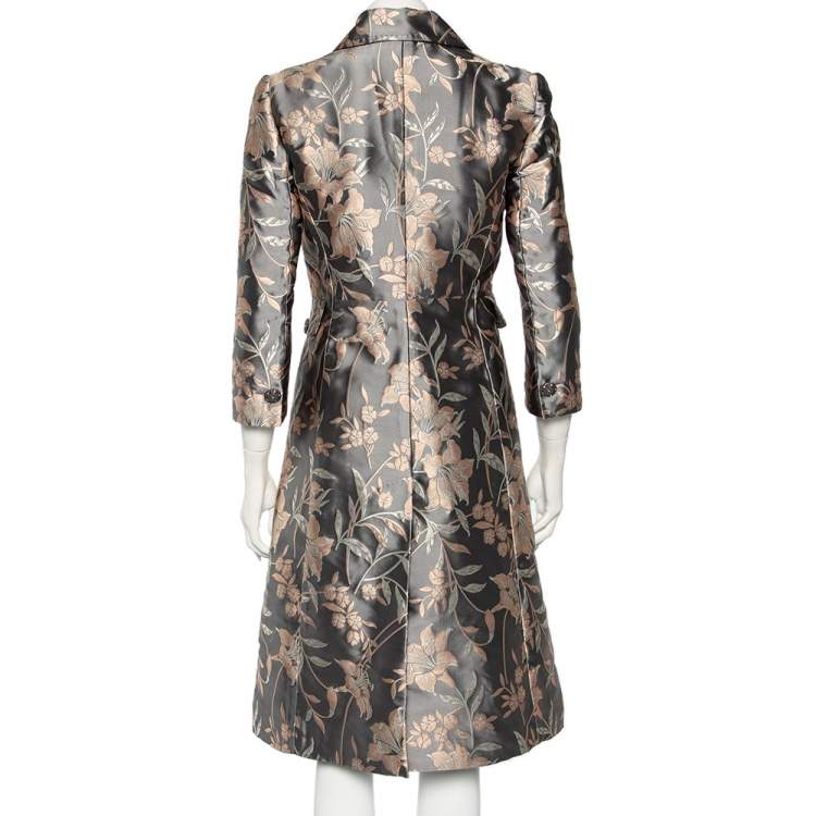 Pre Owned Dolce & Gabbana Grey Floral Jacquard Satin Button Front Coat S