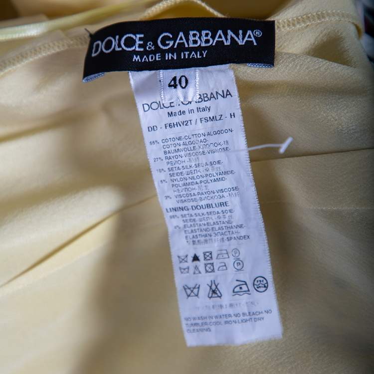 Pre Owned Dolce & Gabbana Yellow Lace & Floral Jacquard Mini Dress S