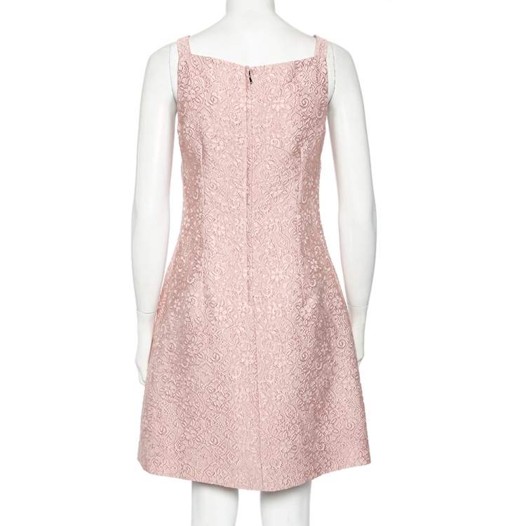 Pre Owned Dolce & Gabbana Pink Floral Embossed Jacquard Sleeveless Mini Dress S