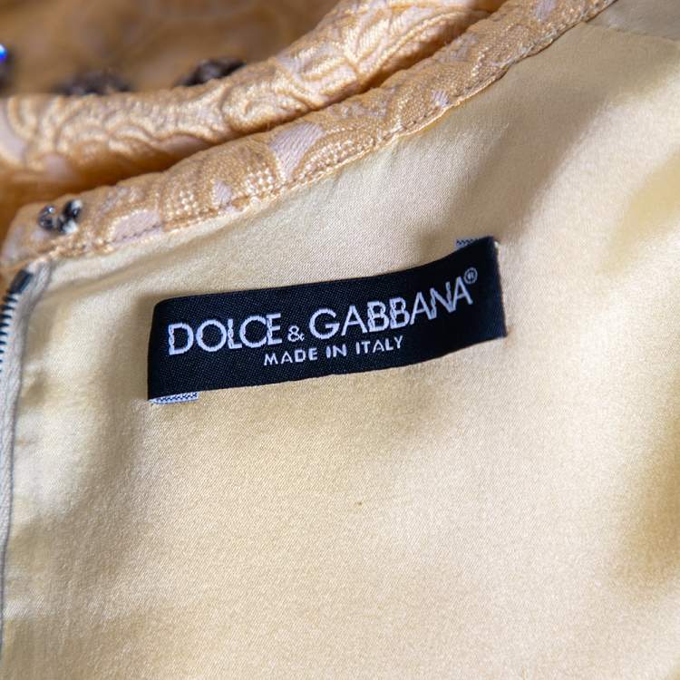 Pre Owned Dolce & Gabbana Yellow Embossed Jacquard Mini Dress S