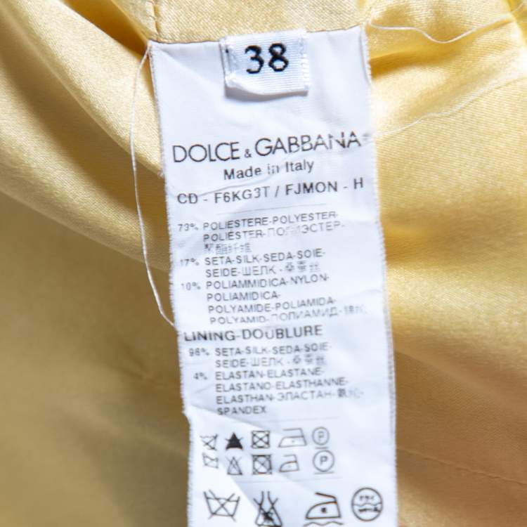 Pre Owned Dolce & Gabbana Yellow Embossed Jacquard Mini Dress S