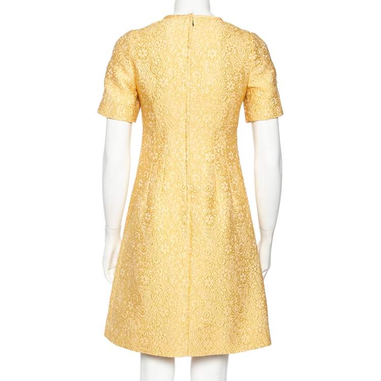 Pre Owned Dolce & Gabbana Yellow Embossed Jacquard Mini Dress S