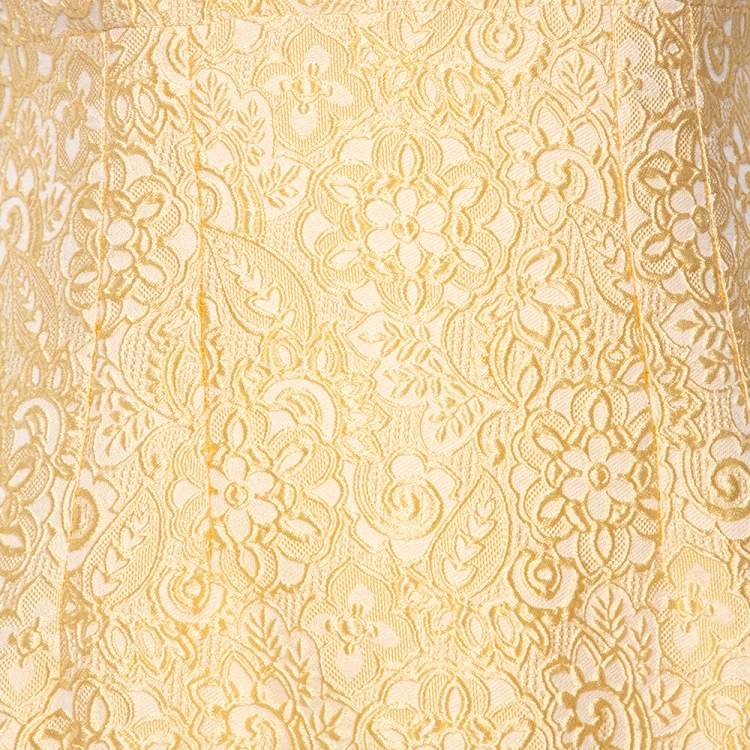 Pre Owned Dolce & Gabbana Yellow Embossed Jacquard Mini Dress S