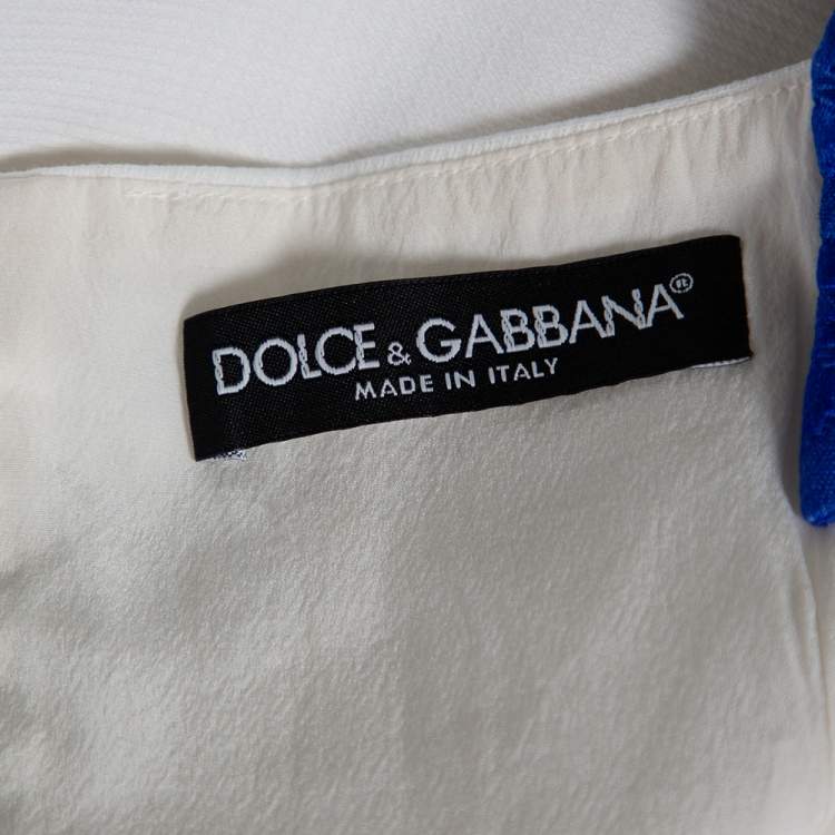 Pre Owned Dolce & Gabbana White Cotton Contrast Detail Sleeveless Midi Dress M