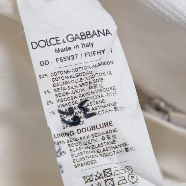 Pre Owned Dolce & Gabbana White Cotton Contrast Detail Sleeveless Midi Dress M