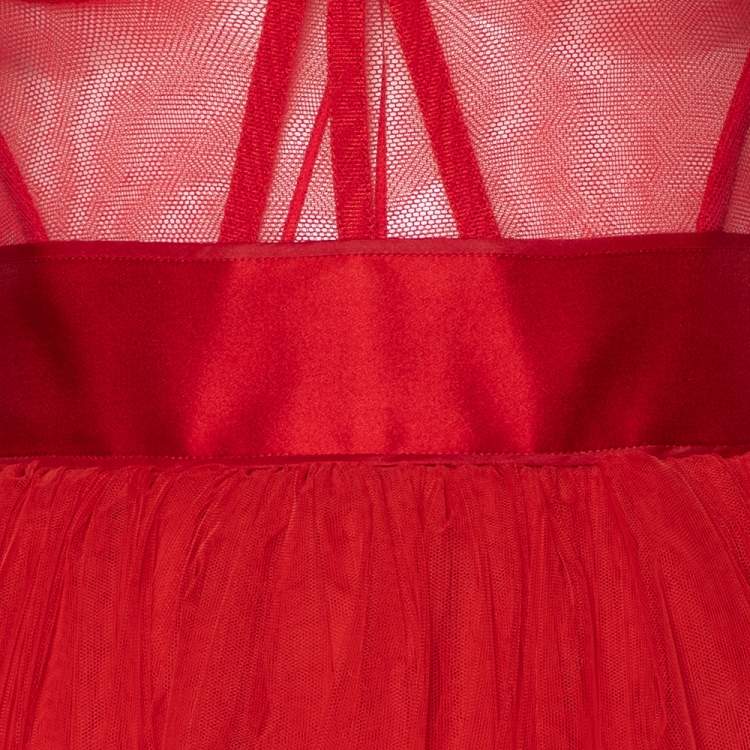 Pre Owned Dolce & Gabbana Red Tulle Bustier Midi Dress XS