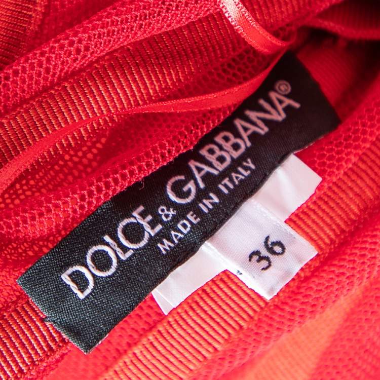 Pre Owned Dolce & Gabbana Red Tulle Bustier Midi Dress XS
