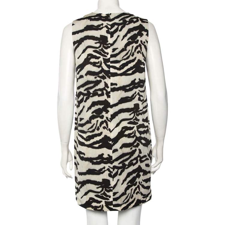 Pre Owned Dolce & Gabbana Monochrome Animal Printed Silk Sleeveless Shift Dress M