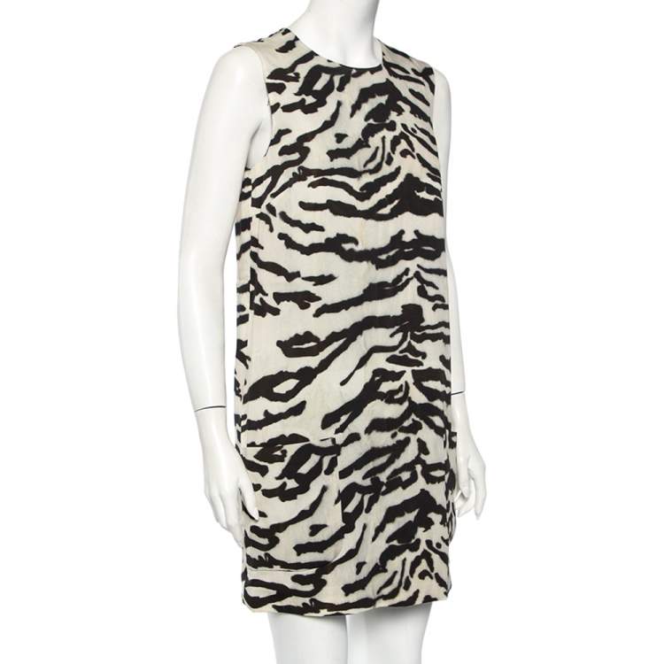 Pre Owned Dolce & Gabbana Monochrome Animal Printed Silk Sleeveless Shift Dress M