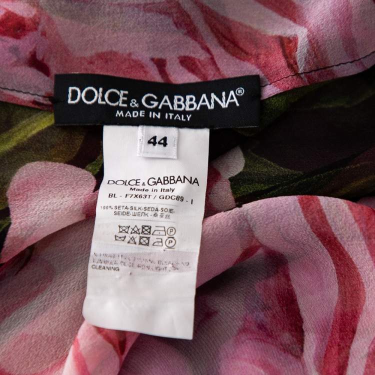 Pre Owned Dolce & Gabbana Pink Rose Printed Silk Neck Tie Detail Top M