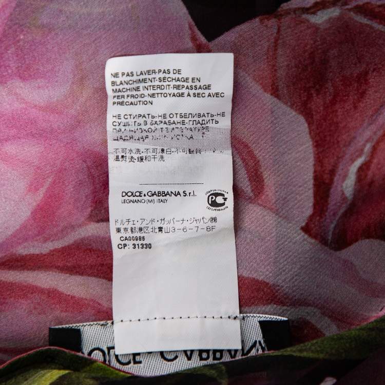 Pre Owned Dolce & Gabbana Pink Rose Printed Silk Neck Tie Detail Top M