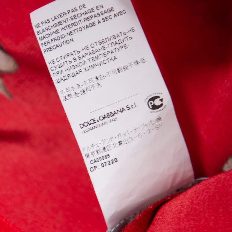 Pre Owned Dolce & Gabbana Red Cat Printed Silk Short Sleeve Blouse M