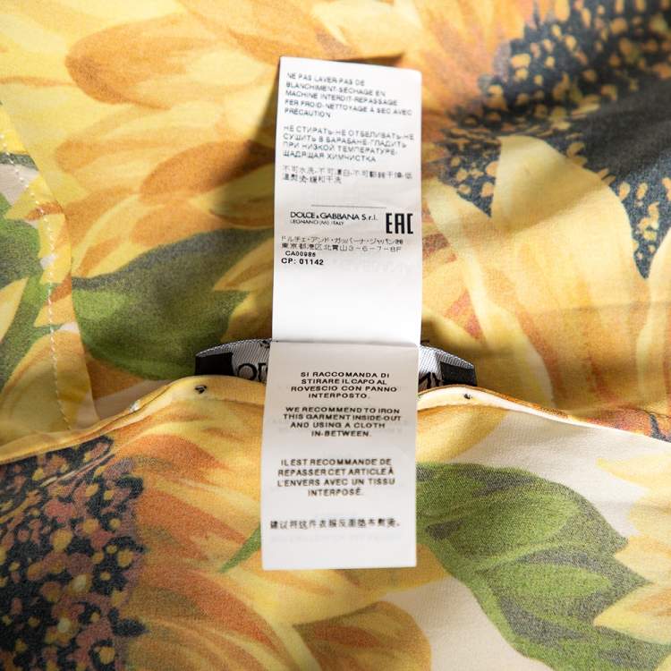 Pre Owned Dolce & Gabbana Yellow Sunflower Printed Silk Blouse M