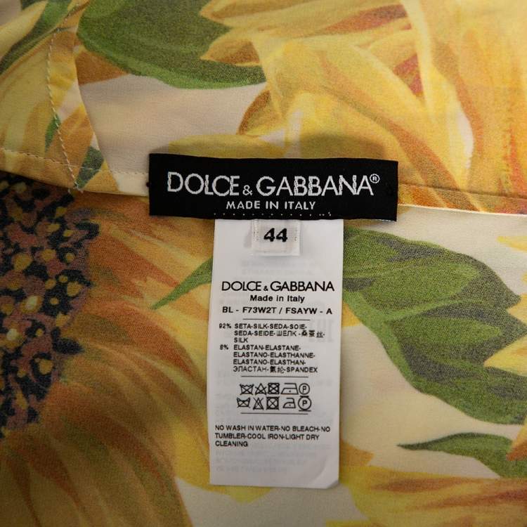 Pre Owned Dolce & Gabbana Yellow Sunflower Printed Silk Blouse M