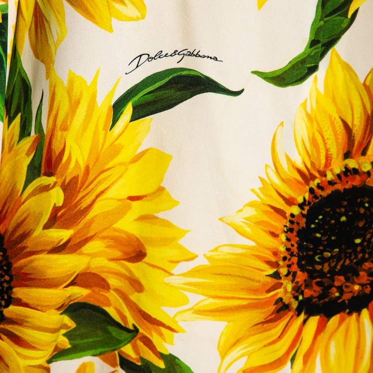 Pre Owned Dolce & Gabbana Yellow Sunflower Printed Silk Blouse M