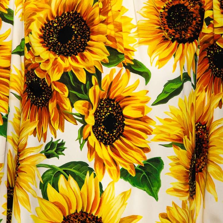 Pre Owned Dolce & Gabbana Yellow Sunflower Printed Silk Blouse M